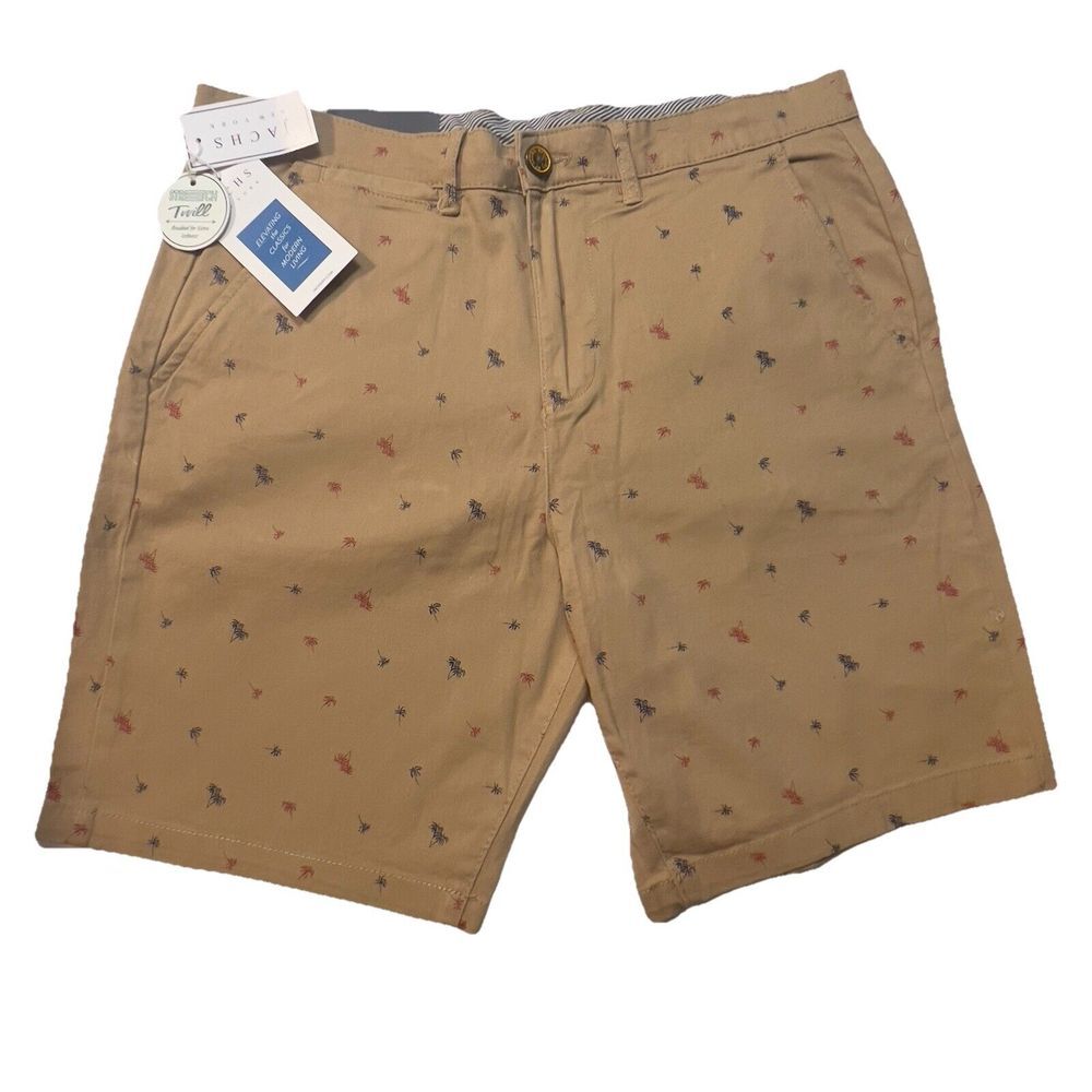 Jachs NY Dark Khaki Tree Print Twill‎ Shorts Size 31 (33" Waist) Stretch Classic